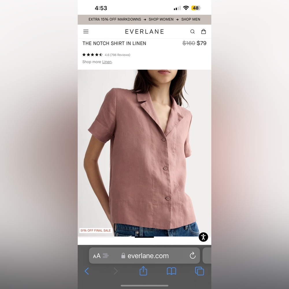 Everlane The Notch Shirt In Linen Dusk Rose - Discontinued - Picture 4 of 12